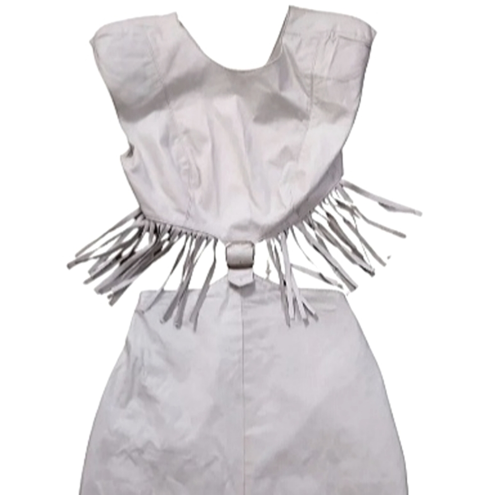 Karen Okada Vintage 80's 100% Bone White Leather Dress Size 9/10